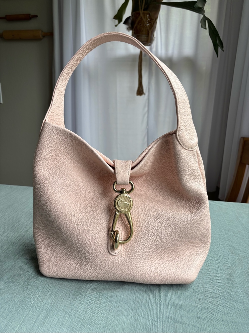 Dooney & Bourke Pebbled Leather Hobo Shoulder Bag in Blush Pink Gold Hardware